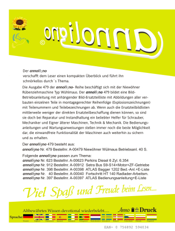 Niewöhner Rübenziehmaschine Typ Wühlmaus Bild- Bedienungsanleitung & Bild- Ersatzteilliste mit Explosionszeichnungen  - annoligno 479